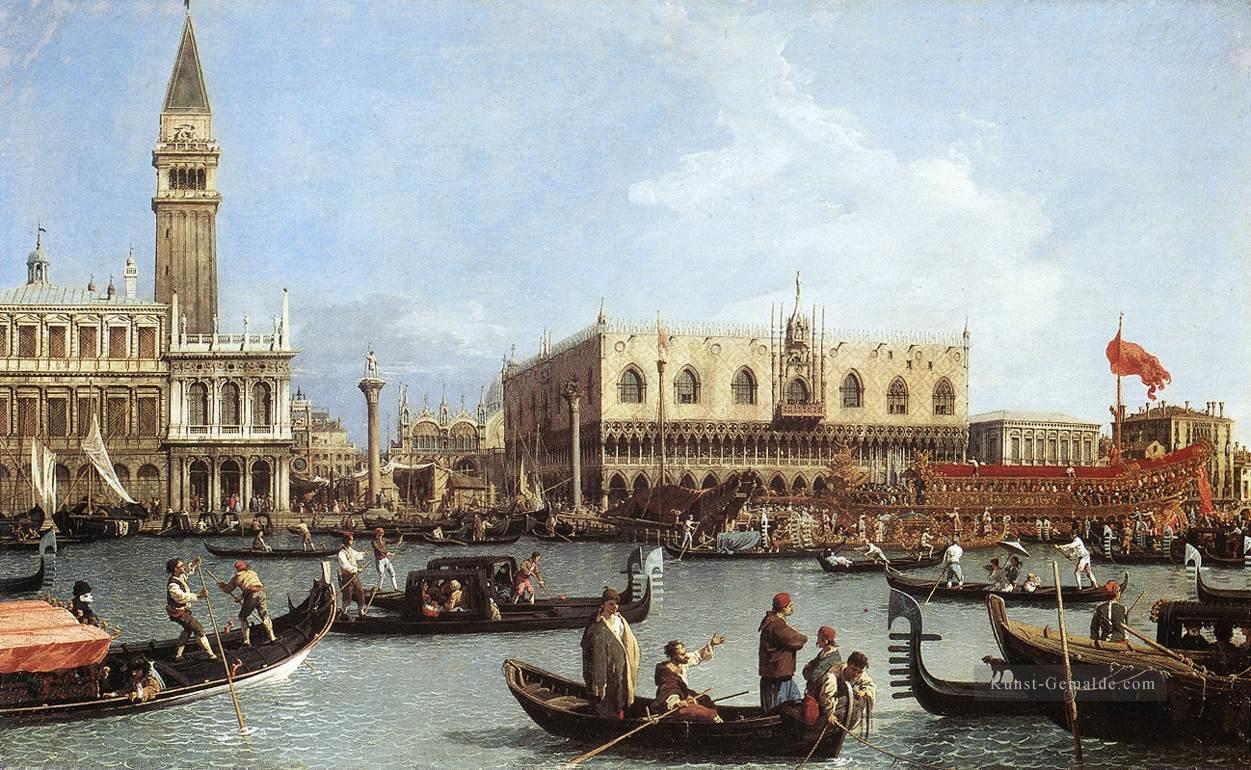 Rückkehr des Bucentoro To The Molo am Himmelfahrtstag Canaletto Ölgemälde